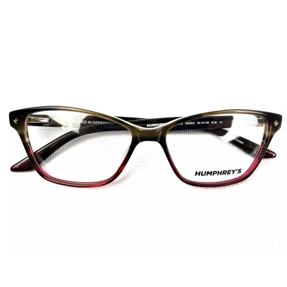 NEW Humphrey’s Eyeglasses 594013, 52-14-135 50/Red Frames w/Case, Metal Accent